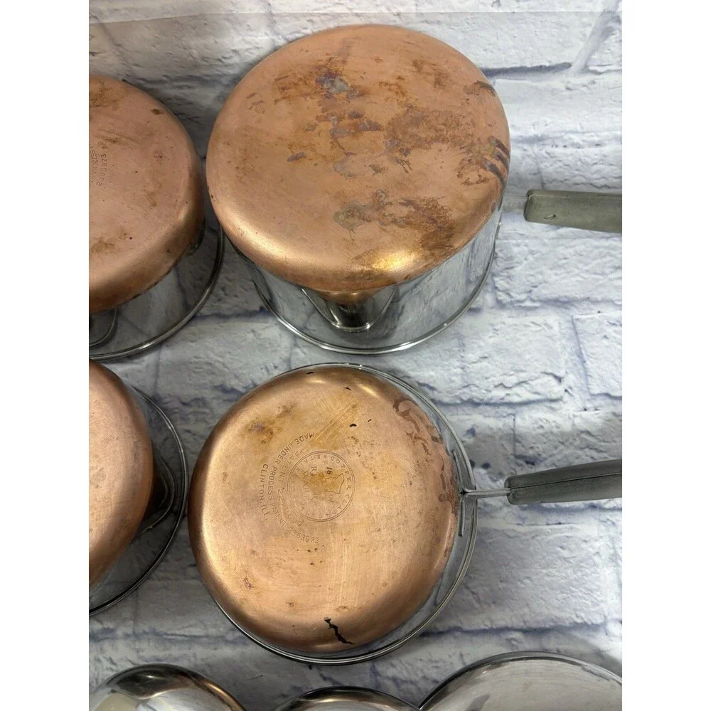 Revere Ware Set Saucepans Stockpot Lids 1801 Copper Bottom Pots Lids 9 Piece